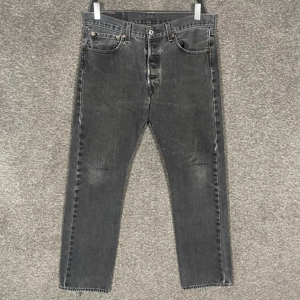 Levis 501 Jeans Mens 32x30 Faded Black Wash Button Fly Straight Leg Denim Pants‎